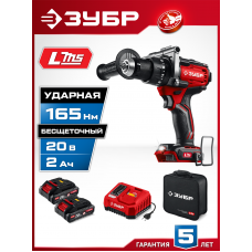 ЗУБР 20 В, 165 Н·м, 2 АКБ LMS (2 А·ч), бесщеточная ударная дрель-шуруповерт, сумка (ДБУ-165-22) ЗУБР 20 В, 165 Н·м, 2 АКБ LMS (2 А·ч), бесщеточная ударная дрель-шуруповерт, сумка (ДБУ-165-22)