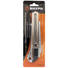 Нож с выдвижным лезвием 18 мм, металлический корпус, металлическая направляющая, автоматический фиксатор, Вихрь Нож с выдвижным лезвием 18 мм, металлический корпус, металлическая направляющая, автоматический фиксатор, Вихрь