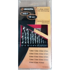 Набор сверл по металлу,1-10мм (через 0,5мм),HSS, 19шт.,металл.коробка,цилиндрический хвостовик Вихрь Набор сверл по металлу,1-10мм (через 0,5мм),HSS, 19шт.,металл.коробка,цилиндрический хвостовик Вихрь