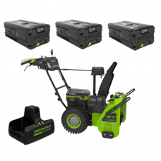 Снегоуборщик самоходный Greenworks GD82ST56 82V (61 см) бесщеточный аккумуляторный c тремя АКБ 5 Ач и двойным ЗУ Снегоуборщик самоходный Greenworks GD82ST56 82V (61 см) бесщеточный аккумуляторный c тремя АКБ 5 Ач и двойным ЗУ