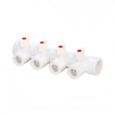 Коллектор Lammin с шаровыми кранами PPR 25 х 4 25/1 белый Коллектор Lammin с шаровыми кранами PPR 25 х 4 25/1 белый