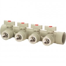 Коллектор Lammin с шаровыми кранами PPR ВР 32 х 1/2 х 4 10/1 серый Коллектор Lammin с шаровыми кранами PPR ВР 32 х 1/2 х 4 10/1 серый