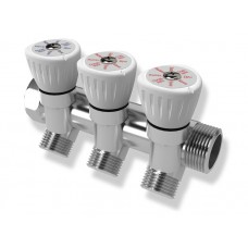 Коллектор с регулировочными вентилями 3/4"x1/2", 3 выхода Коллектор с регулировочными вентилями 3/4"x1/2", 3 выхода