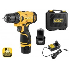 Аккум. дрель-шуруповерт MOLOT MBD 1213 Dli в чем.
(БЕСЩЁТ., 12 В, 2 акк., 2 А/ч Li-Ion, 2 скор., 32 Нм)