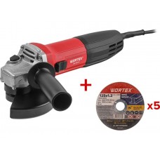 Одноручная углошлифмашина WORTEX AG 1207-5 в кор. 720 Вт, 125 мм, 10 000 об/мин
(Пылезащита двигателя и подшипника, 5 отрезных кругов в ПОДАРОК!)