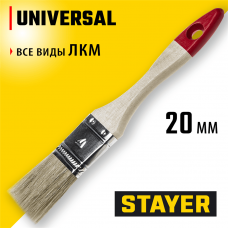 STAYER UNIVERSAL, 20 мм, 3/4", светлая натуральная щетина, деревянная ручка, все виды ЛКМ, плоская кисть (0101-020) STAYER UNIVERSAL, 20 мм, 3/4", светлая натуральная щетина, деревянная ручка, все виды ЛКМ, плоская кисть (0101-020)