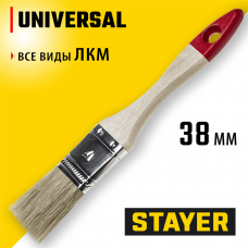 STAYER UNIVERSAL, 38 мм, 1.5", светлая натуральная щетина, деревянная ручка, все виды ЛКМ, плоская кисть (0101-038) STAYER UNIVERSAL, 38 мм, 1.5", светлая натуральная щетина, деревянная ручка, все виды ЛКМ, плоская кисть (0101-038)