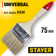 STAYER UNIVERSAL, 75 мм, 3", светлая натуральная щетина, деревянная ручка, все виды ЛКМ, плоская кисть (0101-075) STAYER UNIVERSAL, 75 мм, 3", светлая натуральная щетина, деревянная ручка, все виды ЛКМ, плоская кисть (0101-075)