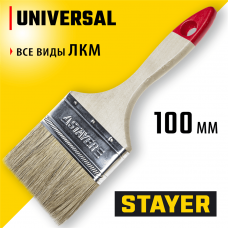 STAYER UNIVERSAL, 100 мм, 4", светлая натуральная щетина, деревянная ручка, все виды ЛКМ, плоская кисть (0101-100) STAYER UNIVERSAL, 100 мм, 4", светлая натуральная щетина, деревянная ручка, все виды ЛКМ, плоская кисть (0101-100)