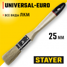 STAYER UNIVERSAL - EURO, 25 мм, 1", светлая натуральная щетина, деревянная ручка, все виды ЛКМ, плоская кисть (0102-025) STAYER UNIVERSAL - EURO, 25 мм, 1", светлая натуральная щетина, деревянная ручка, все виды ЛКМ, плоская кисть (0102-025)
