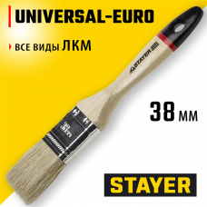 STAYER UNIVERSAL - EURO, 38 мм, 1.5", светлая натуральная щетина, деревянная ручка, все виды ЛКМ, плоская кисть (0102-038) STAYER UNIVERSAL - EURO, 38 мм, 1.5", светлая натуральная щетина, деревянная ручка, все виды ЛКМ, плоская кисть (0102-038)
