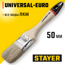 STAYER UNIVERSAL - EURO, 50 мм, 2", светлая натуральная щетина, деревянная ручка, все виды ЛКМ, плоская кисть (0102-050) STAYER UNIVERSAL - EURO, 50 мм, 2", светлая натуральная щетина, деревянная ручка, все виды ЛКМ, плоская кисть (0102-050)