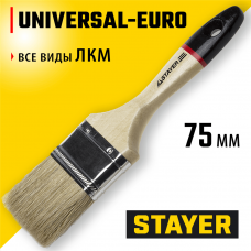 STAYER UNIVERSAL - EURO, 75 мм, 3", светлая натуральная щетина, деревянная ручка, все виды ЛКМ, плоская кисть (0102-075) STAYER UNIVERSAL - EURO, 75 мм, 3", светлая натуральная щетина, деревянная ручка, все виды ЛКМ, плоская кисть (0102-075)