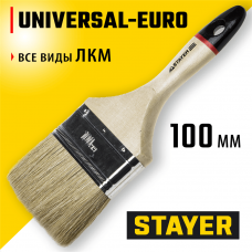 STAYER UNIVERSAL - EURO, 100 мм, 4", светлая натуральная щетина, деревянная ручка, все виды ЛКМ, плоская кисть (0102-100) STAYER UNIVERSAL - EURO, 100 мм, 4", светлая натуральная щетина, деревянная ручка, все виды ЛКМ, плоская кисть (0102-100)