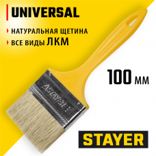 STAYER UNIVERSAL, 100 мм, 4", светлая натуральная щетина, пластмассовая ручка, плоская кисть (0107-100_z01) STAYER UNIVERSAL, 100 мм, 4", светлая натуральная щетина, пластмассовая ручка, плоская кисть (0107-100_z01)