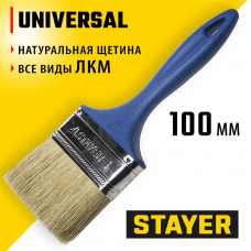 STAYER Universal, 100 мм, 4", натуральная щетина, пластмассовая ручка, все виды ЛКМ, плоская кисть, Professional (01085-100_z01) STAYER Universal, 100 мм, 4", натуральная щетина, пластмассовая ручка, все виды ЛКМ, плоская кисть, Professional (01085-100_z01)