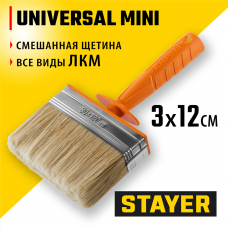 STAYER Universal MINI, 3 х 12 см, светлая натуральная щетина, пластмассовый корпус, все виды ЛКМ, макловица, Professional (0182-12) STAYER Universal MINI, 3 х 12 см, светлая натуральная щетина, пластмассовый корпус, все виды ЛКМ, макловица, Professional (0182-12)