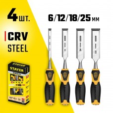 STAYER 4 шт, 6/12/18/25 мм, набор стамесок 18205-H4 Professional STAYER 4 шт, 6/12/18/25 мм, набор стамесок 18205-H4 Professional
