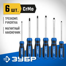 ЗУБР 6 шт, отвертки профессиональные с магнитным наконечником 25239 Профессионал ЗУБР 6 шт, отвертки профессиональные с магнитным наконечником 25239 Профессионал