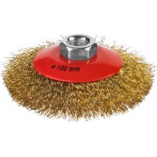 MIRAX Ø 100 мм, витая стальная латунированная проволока 0,3 мм, щетка коническая для УШМ 35143-100 MIRAX Ø 100 мм, витая стальная латунированная проволока 0,3 мм, щетка коническая для УШМ 35143-100