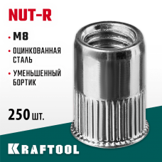 KRAFTOOL М8, 250 шт., стальные с насечками, уменьшенный бортик, резьбовые заклепки Nut-R 311708-08 KRAFTOOL М8, 250 шт., стальные с насечками, уменьшенный бортик, резьбовые заклепки Nut-R 311708-08