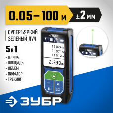 ЗУБР дальность 100 м, точность 2 мм, класс защиты IP54, лазерный дальномер 34923 ЗУБР дальность 100 м, точность 2 мм, класс защиты IP54, лазерный дальномер 34923