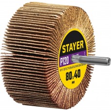 STAYER P120, 80х40 мм, круг шлифовальный лепестковый на шпильке 36609-120 STAYER P120, 80х40 мм, круг шлифовальный лепестковый на шпильке 36609-120