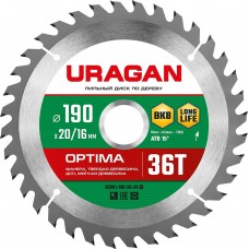 URAGAN Optima 190х20/16мм 36Т, диск пильный по дереву URAGAN Optima 190х20/16мм 36Т, диск пильный по дереву