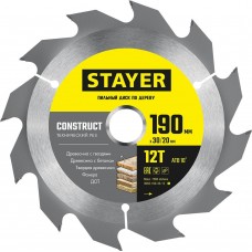 STAYER CONSTRUCT 190 x 30/20мм 12Т, диск пильный по дереву, технический рез STAYER CONSTRUCT 190 x 30/20мм 12Т, диск пильный по дереву, технический рез