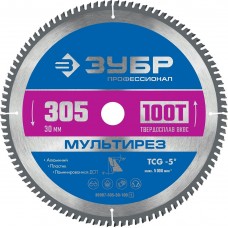 ЗУБР 305 х 30 мм, 100Т, диск пильный по алюминию Мультирез 36907-305-30-100_z01 ЗУБР 305 х 30 мм, 100Т, диск пильный по алюминию Мультирез 36907-305-30-100_z01