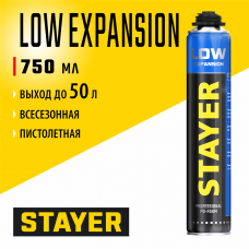 STAYER LOW EXPANSION, 750 мл, пистолетная, выход до 50 л, всесезонная, с низким вторичным расширением, монтажная пена, Professional (41136) STAYER LOW EXPANSION, 750 мл, пистолетная, выход до 50 л, всесезонная, с низким вторичным расширением, монтажная пена, Professional (41136)