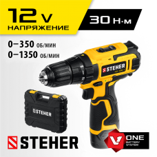 STEHER 12 В, 1 АКБ (2Ач), в кейсе, дрель-шуруповерт, CD-120-1 STEHER 12 В, 1 АКБ (2Ач), в кейсе, дрель-шуруповерт, CD-120-1