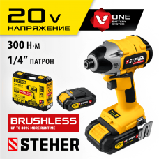 STEHER 20В, Li-Ion, 2 АКБ, в кейсе, бесщеточный, аккумуляторный винтоверт CSB-300-2 STEHER 20В, Li-Ion, 2 АКБ, в кейсе, бесщеточный, аккумуляторный винтоверт CSB-300-2