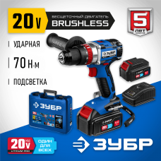 ЗУБР Т7, 20 В, 70 Н·м, 2 АКБ (4 А·ч), бесщеточная ударная дрель-шуруповерт, кейс, Профессионал (DBS-201-42) ЗУБР Т7, 20 В, 70 Н·м, 2 АКБ (4 А·ч), бесщеточная ударная дрель-шуруповерт, кейс, Профессионал (DBS-201-42)