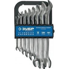 ЗУБР 8 шт, 6 - 24 мм, набор ключей гаечных рожковых 27011-H8_z01 ЗУБР 8 шт, 6 - 24 мм, набор ключей гаечных рожковых 27011-H8_z01