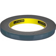 STAYER 12 мм х 5 м, черная, на вспененной основе, двусторонняя клейкая лента (скотч) 12233-12-05 STAYER 12 мм х 5 м, черная, на вспененной основе, двусторонняя клейкая лента (скотч) 12233-12-05