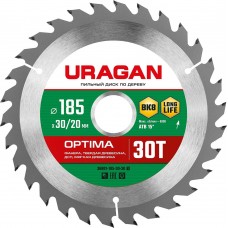 URAGAN Optima 185х30/20мм 30Т, диск пильный по дереву URAGAN Optima 185х30/20мм 30Т, диск пильный по дереву