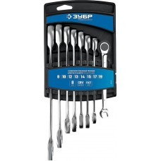 ЗУБР 8 шт, 8 - 19 мм, набор комбинированных гаечных ключей трещоточных 27074-H8_z01 Профессионал ЗУБР 8 шт, 8 - 19 мм, набор комбинированных гаечных ключей трещоточных 27074-H8_z01 Профессионал