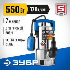 ЗУБР 550 Вт, дренажный насос для грязной воды, корпус - нерж. сталь, Профессионал (НПГ-Т3-550-С) ЗУБР 550 Вт, дренажный насос для грязной воды, корпус - нерж. сталь, Профессионал (НПГ-Т3-550-С)