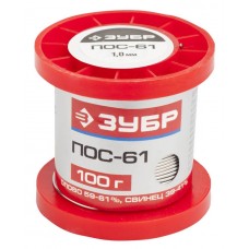 ЗУБР 100 г, ПОС 61, проволока, 1 мм, припой 55450-100-10 ЗУБР 100 г, ПОС 61, проволока, 1 мм, припой 55450-100-10