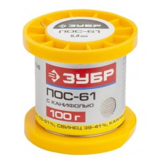 ЗУБР 100 г, ПОС 61, трубка с канифолью, 0,8 мм, припой 55450-100-08C ЗУБР 100 г, ПОС 61, трубка с канифолью, 0,8 мм, припой 55450-100-08C