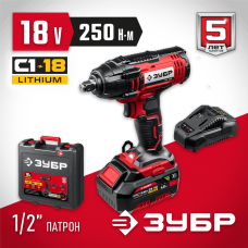 ЗУБР 18В, 1 АКБ, в кейсе, аккумуляторный гайковерт ударный ГУЛ-255-41 Мастер ЗУБР 18В, 1 АКБ, в кейсе, аккумуляторный гайковерт ударный ГУЛ-255-41 Мастер
