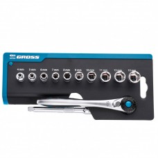 Набор торцевых головок, трещотка 120 зубьев, 12 предметов, 1/4", CrV Gross, ( 14141 ) Набор торцевых головок, трещотка 120 зубьев, 12 предметов, 1/4", CrV Gross, ( 14141 )