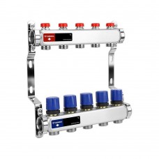 Группа коллекторная для отопления VARMEGA VM15505 ВР 1", на 5 контуров 3/4" EK, нерж. сталь Группа коллекторная для отопления VARMEGA VM15505 ВР 1", на 5 контуров 3/4" EK, нерж. сталь