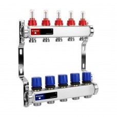 Группа коллекторная с расходомерами VARMEGA VM15105 ВР 1", на 5 контуров 3/4" EK, нерж. сталь Группа коллекторная с расходомерами VARMEGA VM15105 ВР 1", на 5 контуров 3/4" EK, нерж. сталь