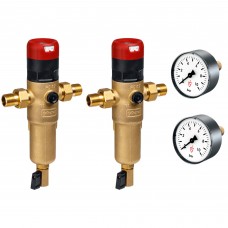 Набор: 2 сетчатых фильтра с редуктором давления Goetze FD07-1/2H и 2 манометра Goetze MA10-50 Набор: 2 сетчатых фильтра с редуктором давления Goetze FD07-1/2H и 2 манометра Goetze MA10-50