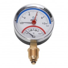 Термоманометр радиальный MVI, до 10 бар, 0-120C, D80 мм, с нижним подключением G1/2 Термоманометр радиальный MVI, до 10 бар, 0-120C, D80 мм, с нижним подключением G1/2