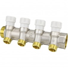 Коллектор распределительный VARMEGA с запорными клапанами1х1/2, 4 выхода Коллектор распределительный VARMEGA с запорными клапанами1х1/2, 4 выхода