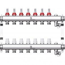 Коллектор Wester нерж. 1"-3/4 в сборе на 7 выходов, с расходомерами Коллектор Wester нерж. 1"-3/4 в сборе на 7 выходов, с расходомерами