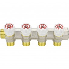 Коллектор распределительный VARMEGA с запорными клапанами 3/4 х3/4, 4 выхода, евро конус Коллектор распределительный VARMEGA с запорными клапанами 3/4 х3/4, 4 выхода, евро конус